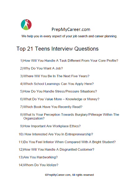 Teens Interview Questions