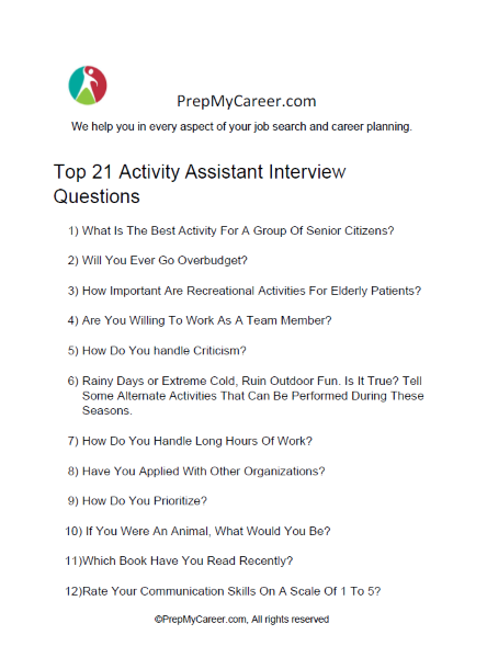 Activity Assistant Interview Questions