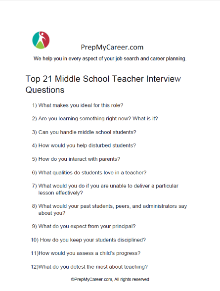 Middle School Teacher Interview Questions