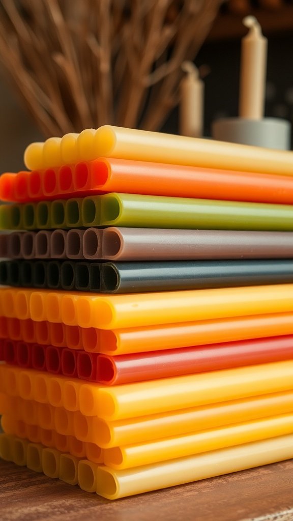 Colorful stacked beeswax sheets ready for candle making