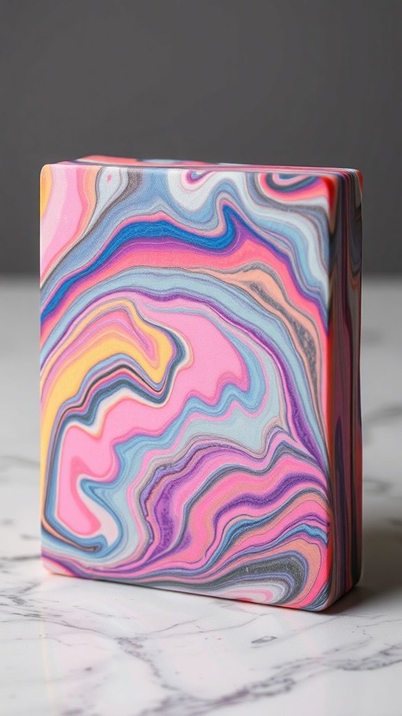 A beautifully swirled marble effect soap in vibrant colors.