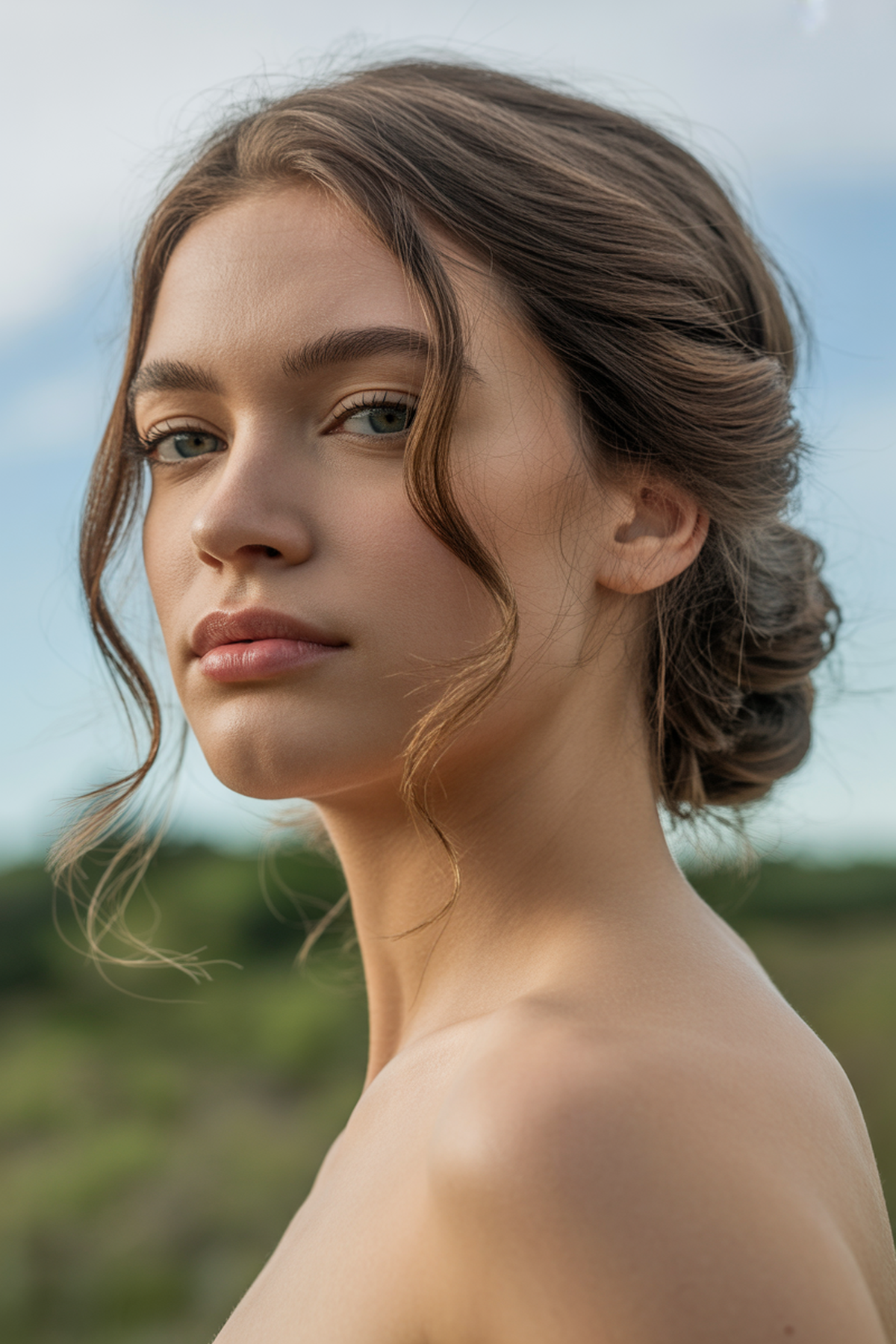 Low Twisted Bun With Soft Tendrils