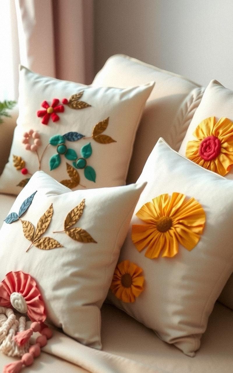 Embellished Fabric Scrap Throw Pillows
