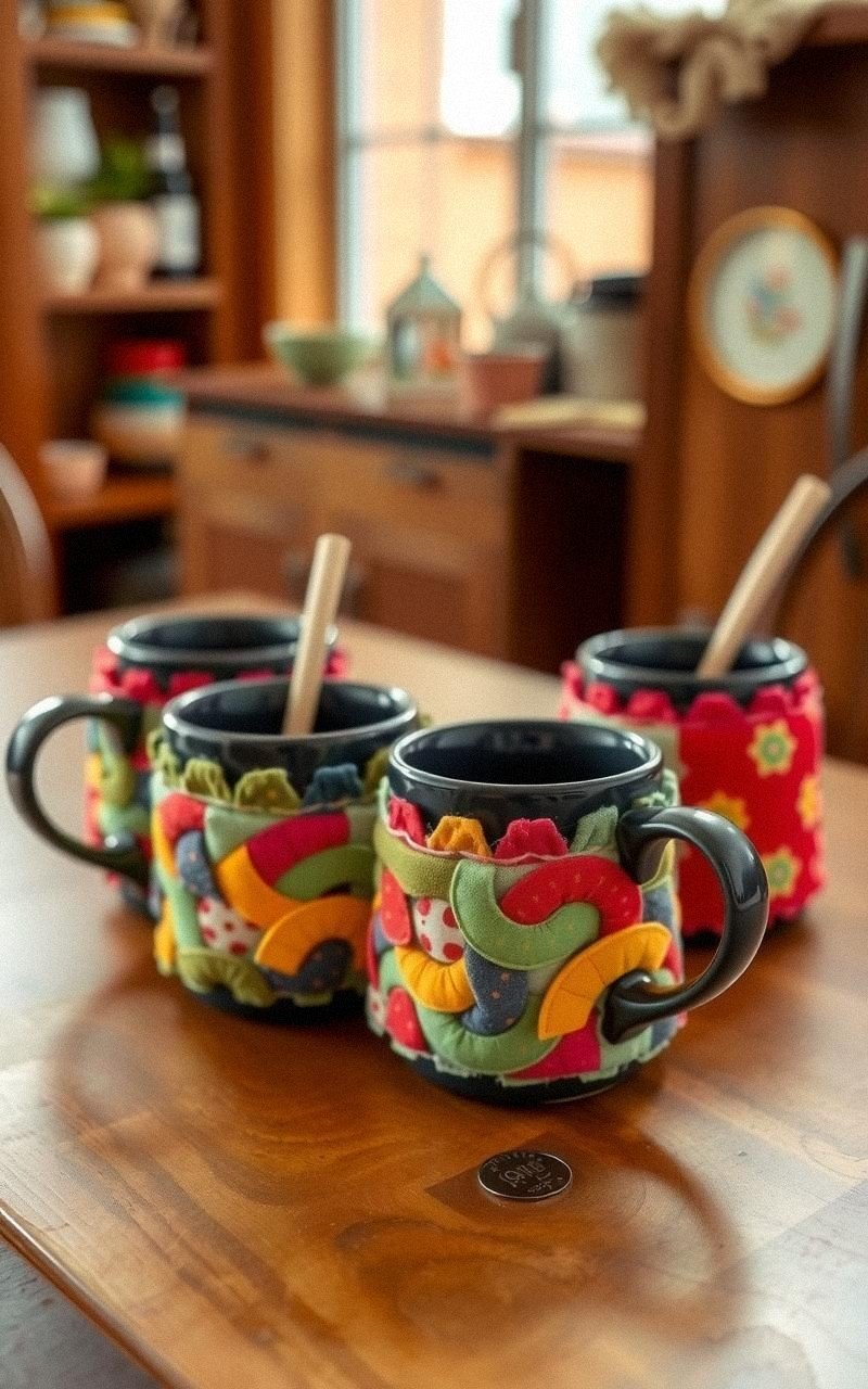 Fabric Scrap Cozies for Mugs and Bottles