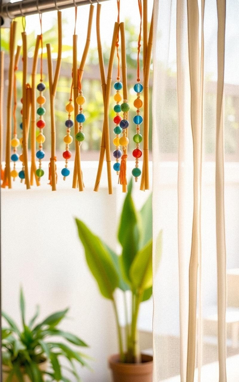 Natural Bamboo and Bead Curtain for Tropical Feel