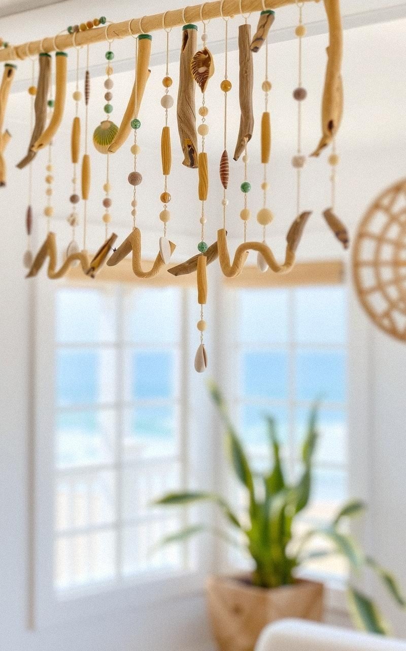 Seashell and Driftwood Beaded Curtain for Coastal Homes
