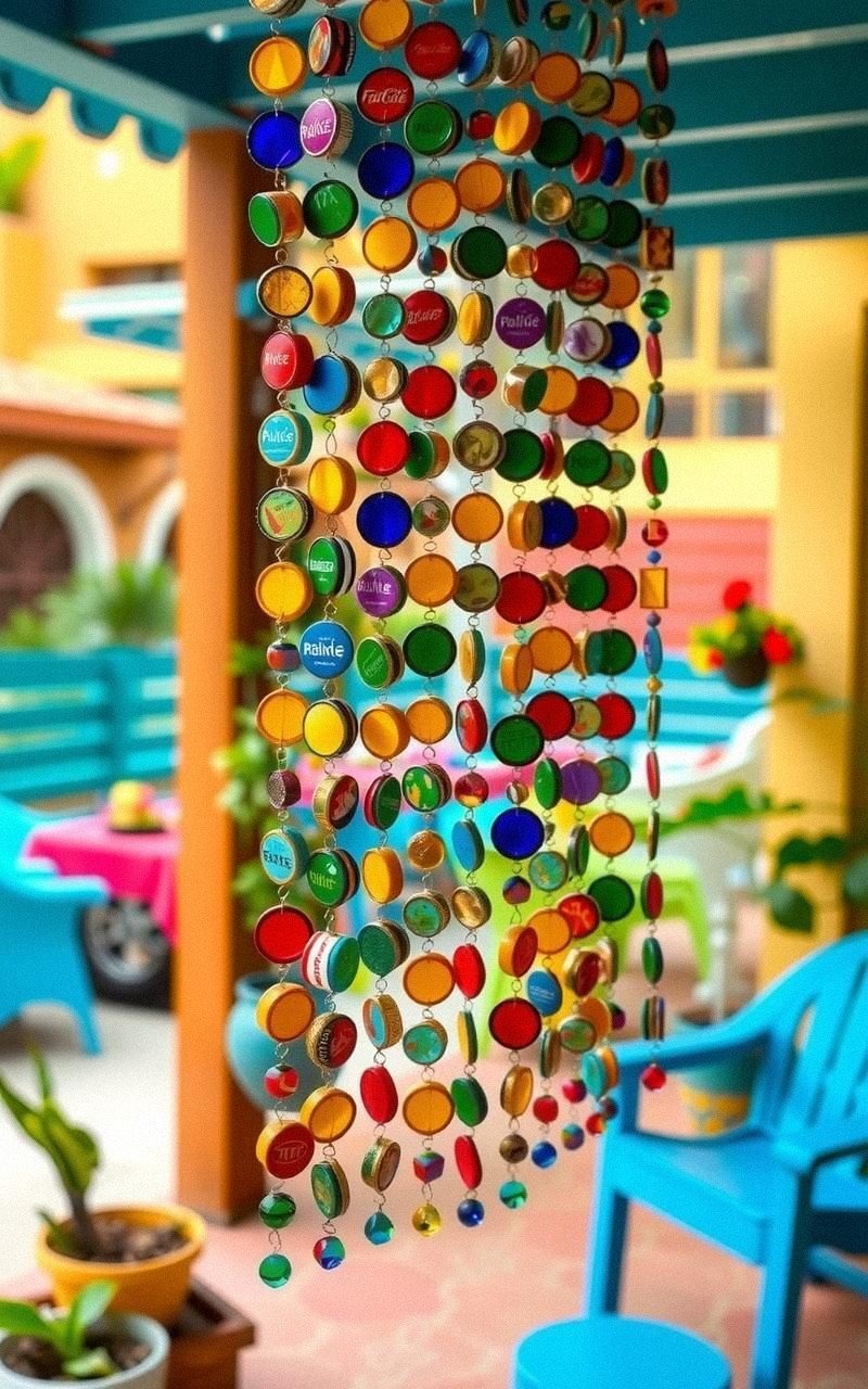 Upcycled Bottle Cap and Bead Curtain for Eco Style