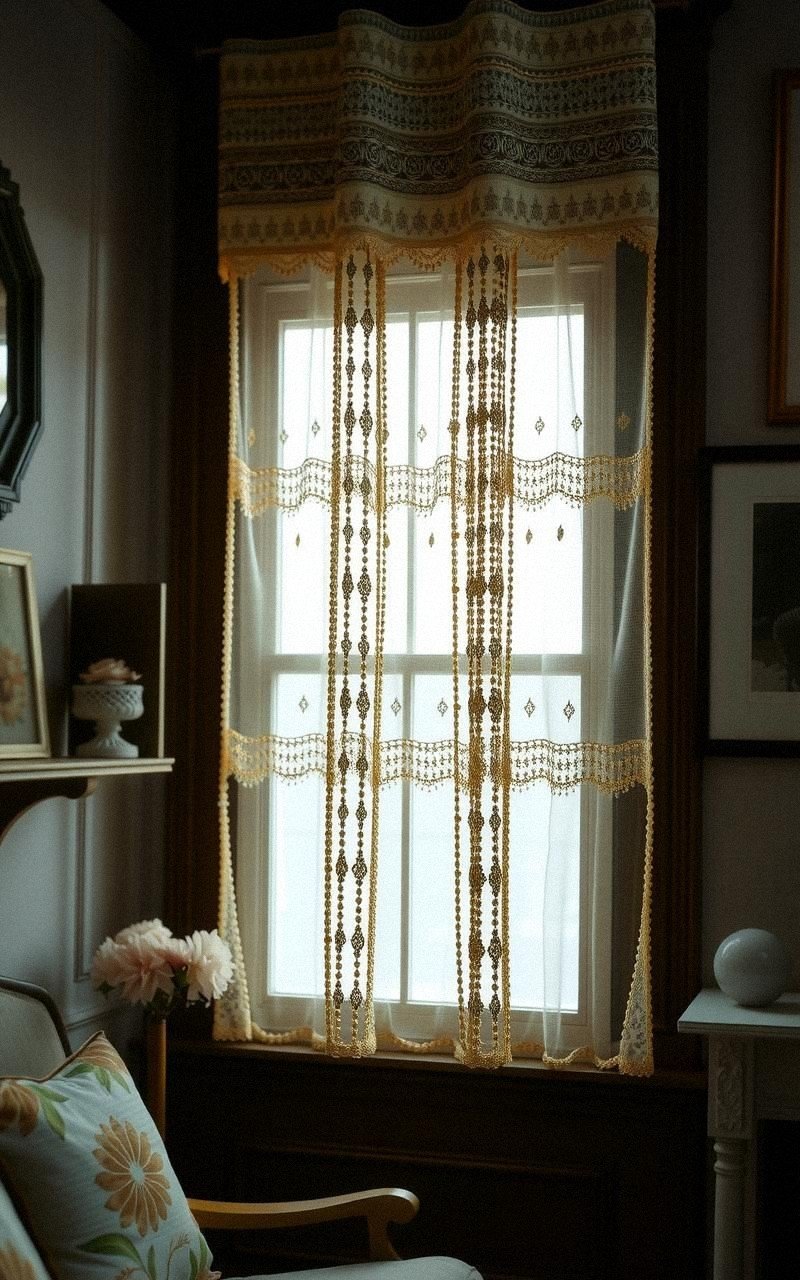 Vintage Seed Bead Curtain with Intricate Patterns