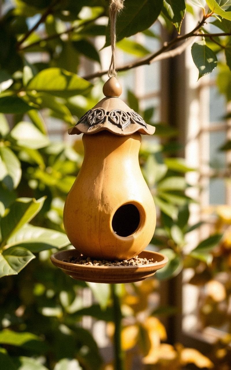 Gourd Birdhouse Feeder with Seed Tray