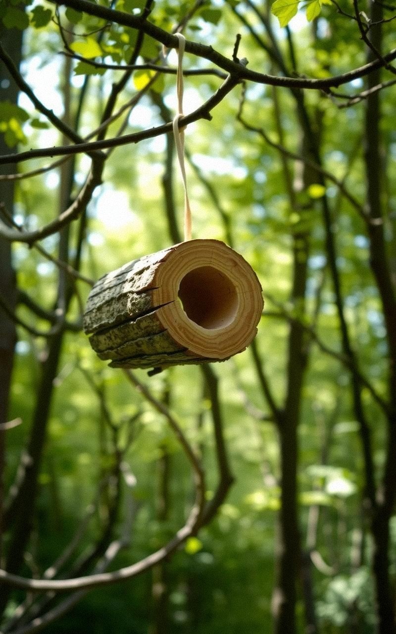 Hollowed Log Hanging Seed Feeder