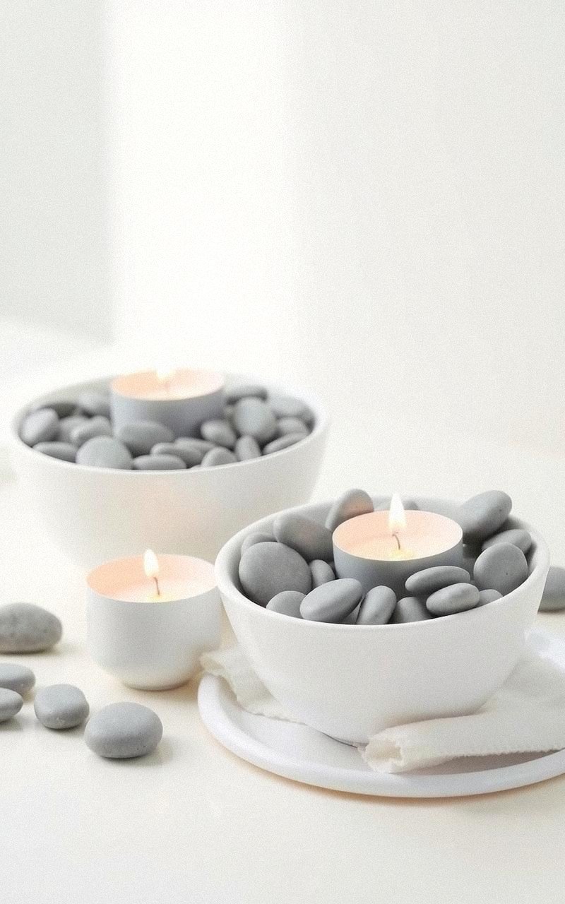 Ceramic Bowl Candle Holders with Pebbles