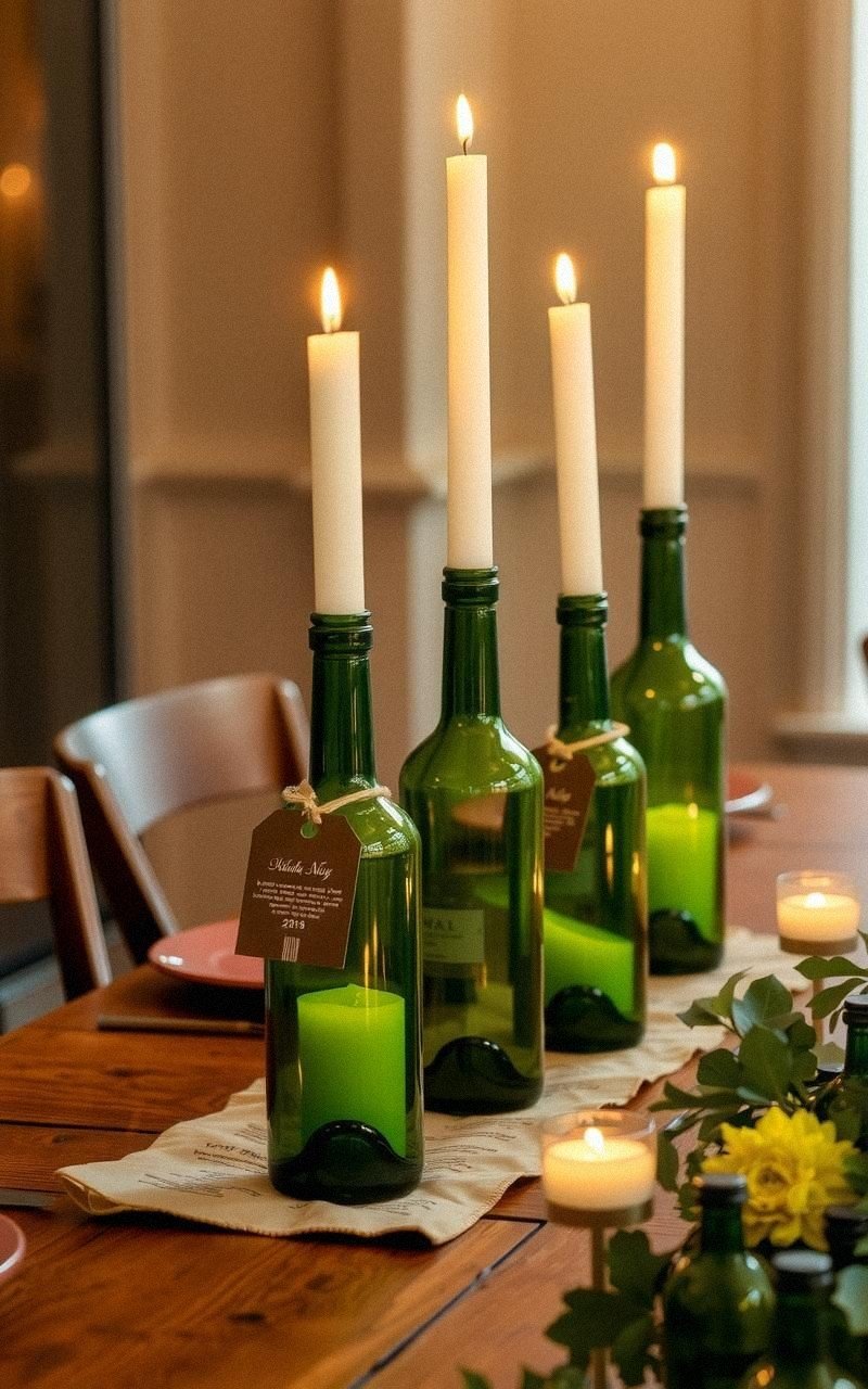 Upcycled Wine Bottle Candle Holders