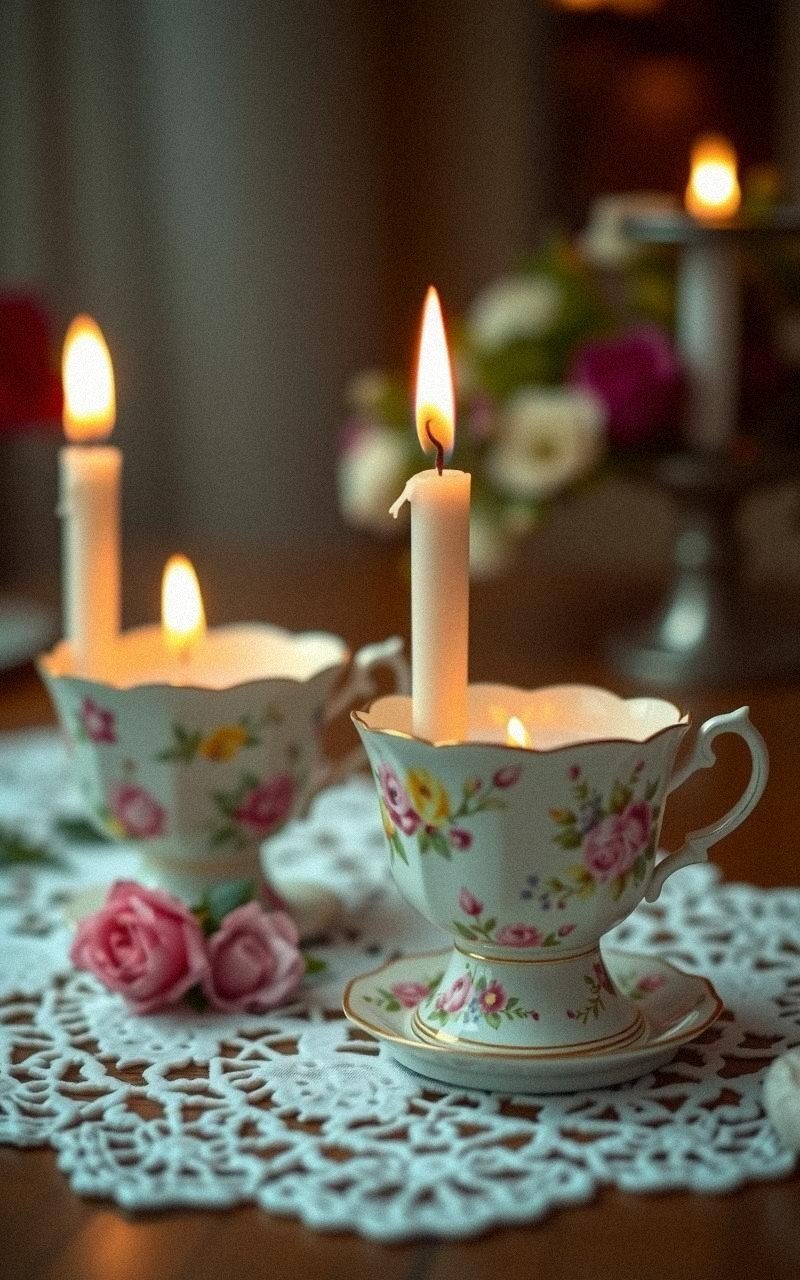 Vintage Teacup Candle Holders