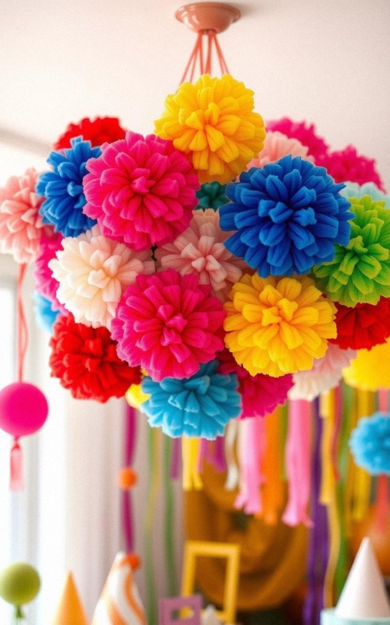 Build a Colorful Pom Pom Chandelier for Parties