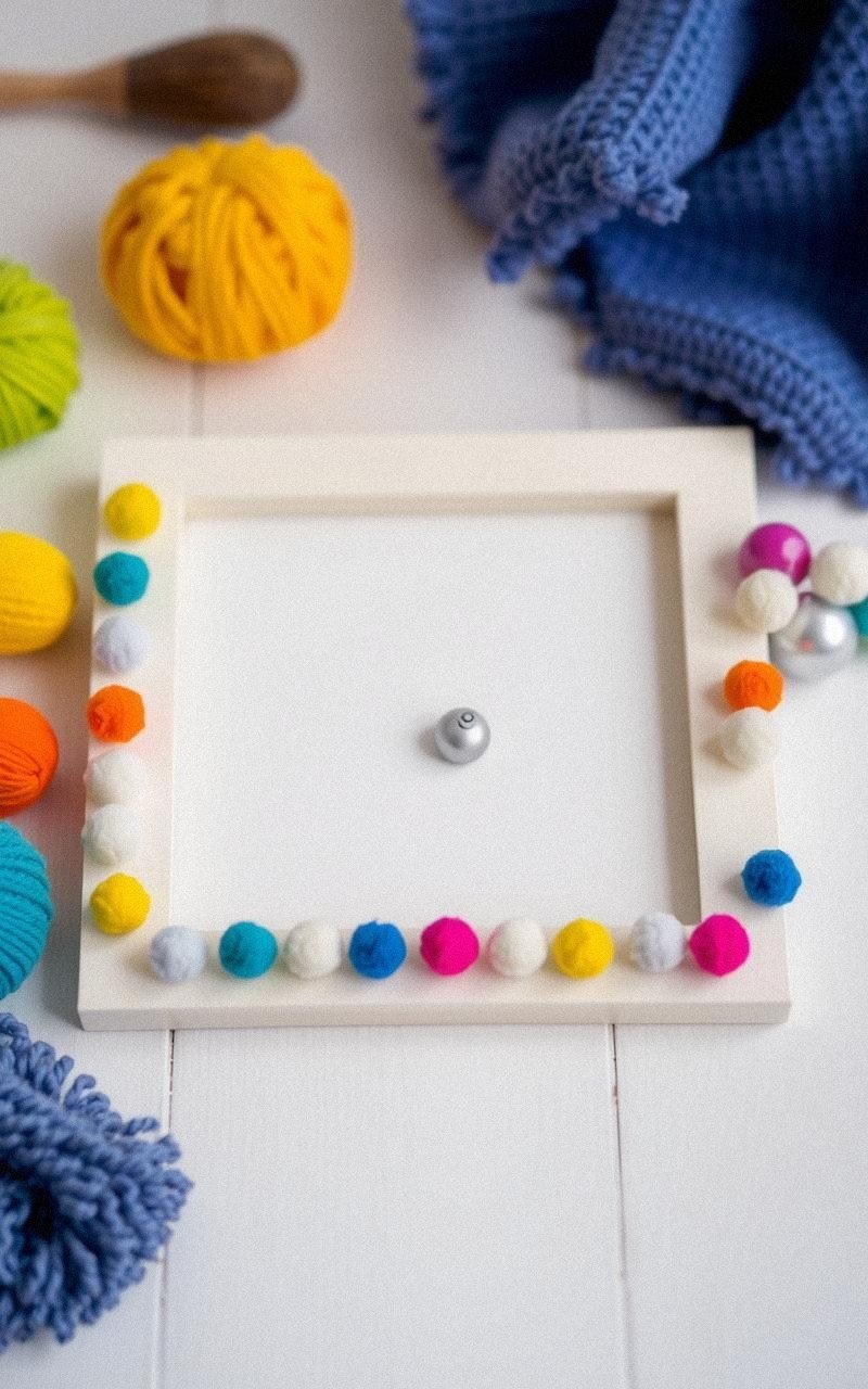 Decorate Picture Frames with Pom Pom Borders