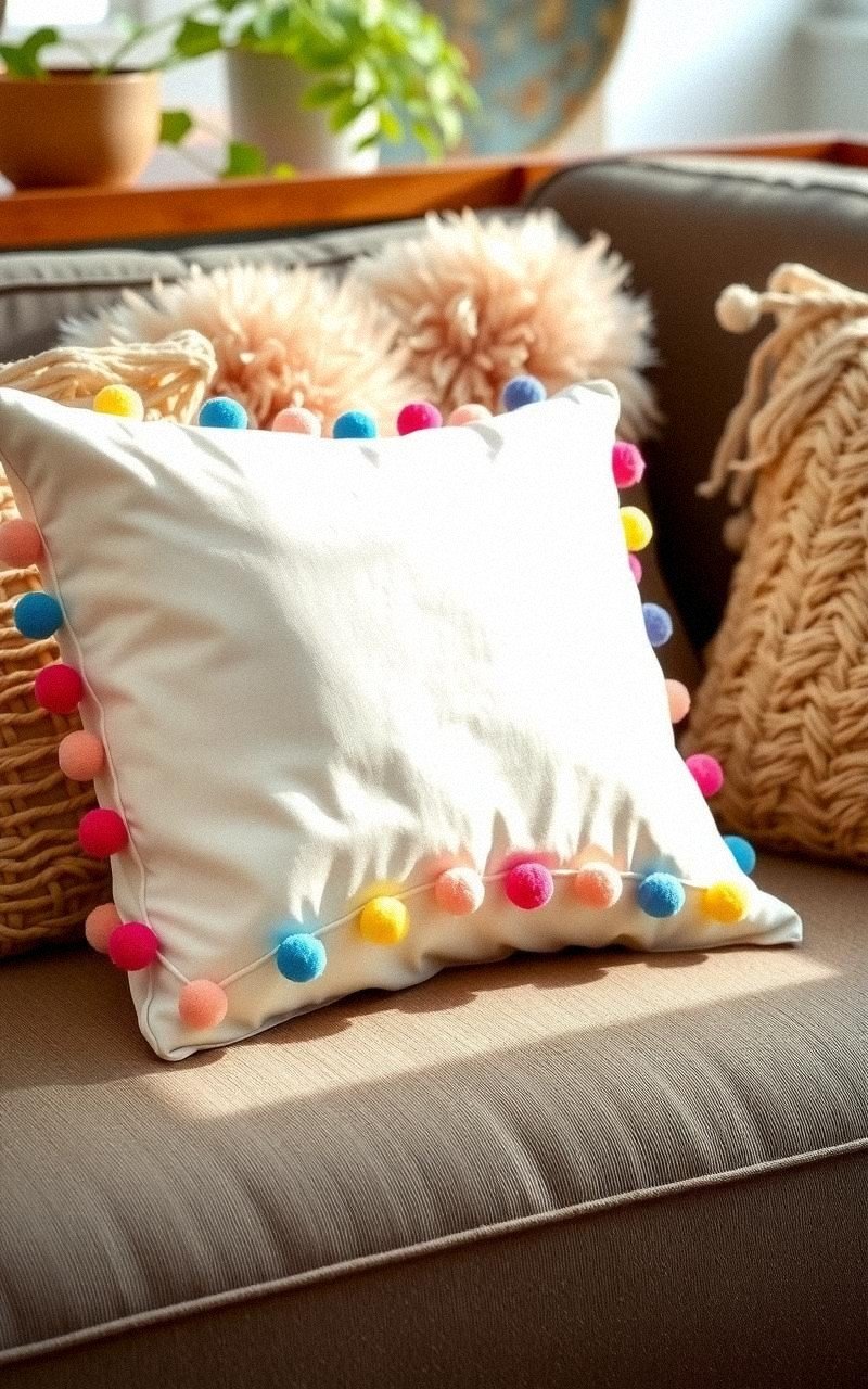 Embellish Plain Pillows with Pom Pom Trims