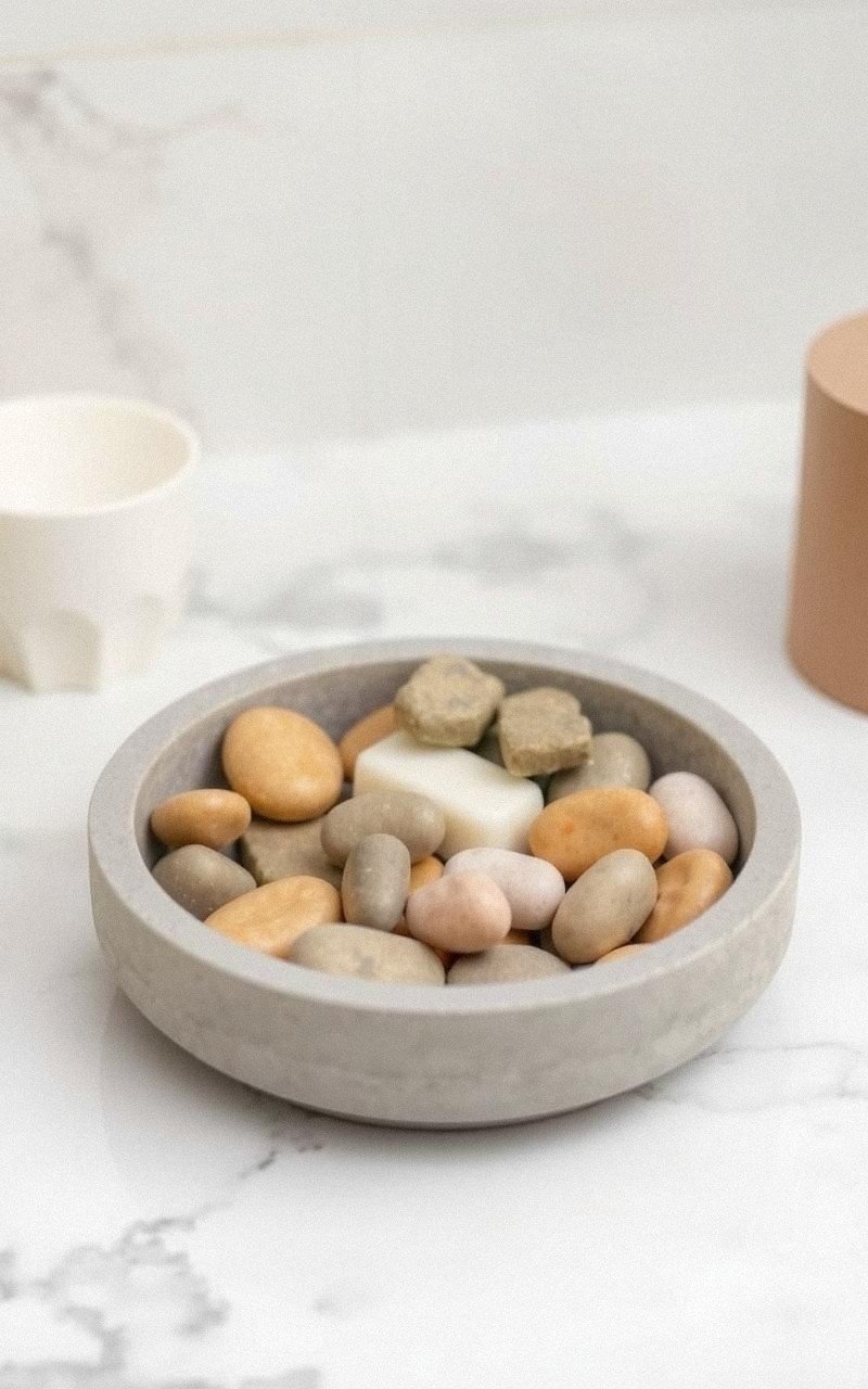 Concrete Soap Dish With Embedded Pebbles