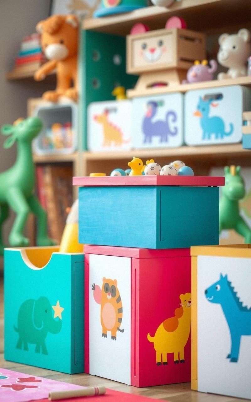 Add Playful Patterns to Toy Storage Boxes with Animal Stencils