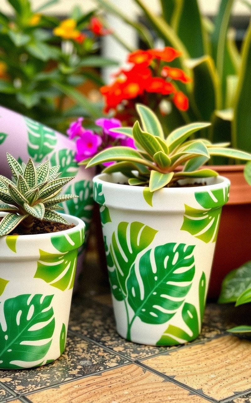 Revamp Plain Planters with Tropical Leaf Stencils