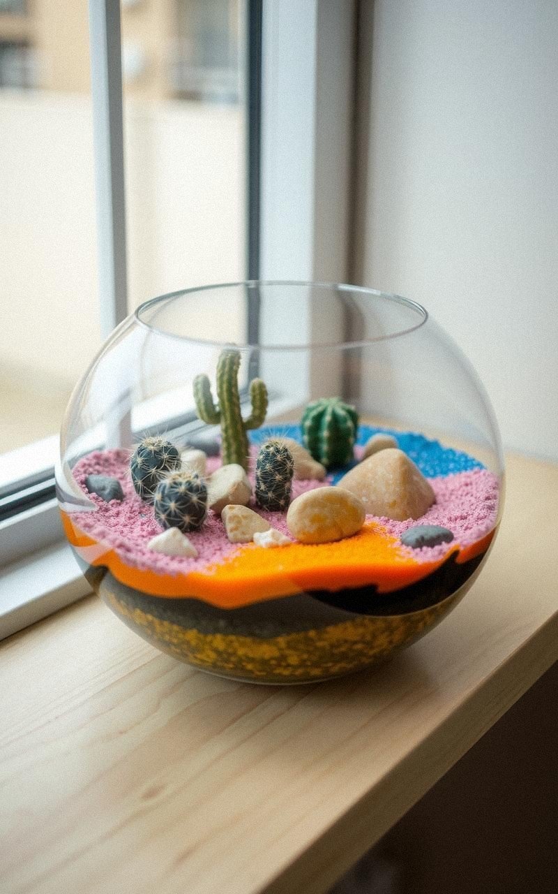 Mini Desert Oasis: Sand and Cactus Terrarium