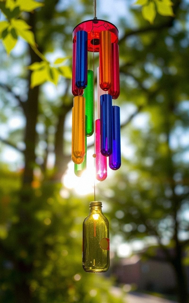 Glass Bottle Bottom Wind Chime With Colorful Glow