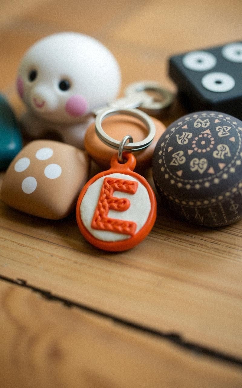 Clay Initial Keychain With Hand-Painted Details