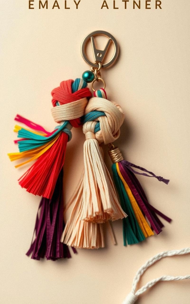 Fabric Scrap Knot Keychain With Tassel