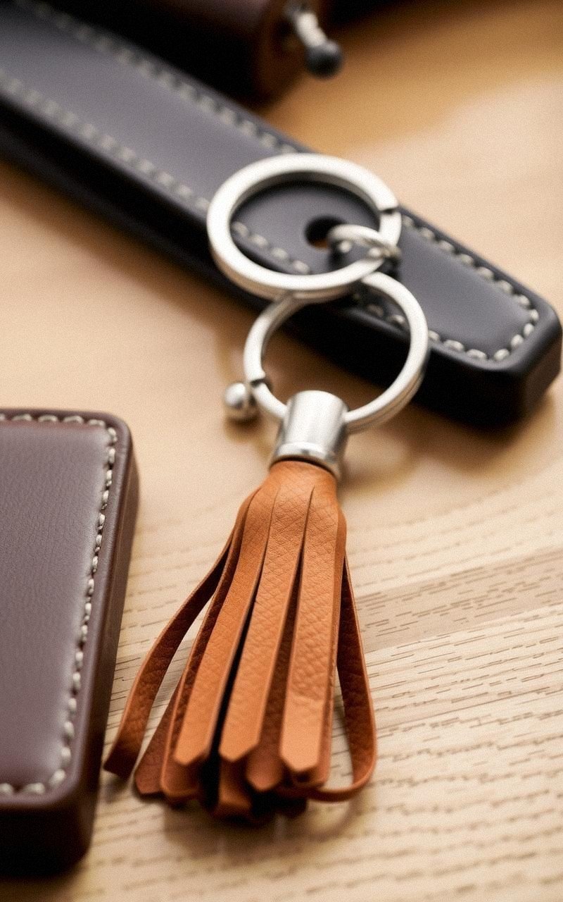 Leather Tassel Keychain With Metal Ring