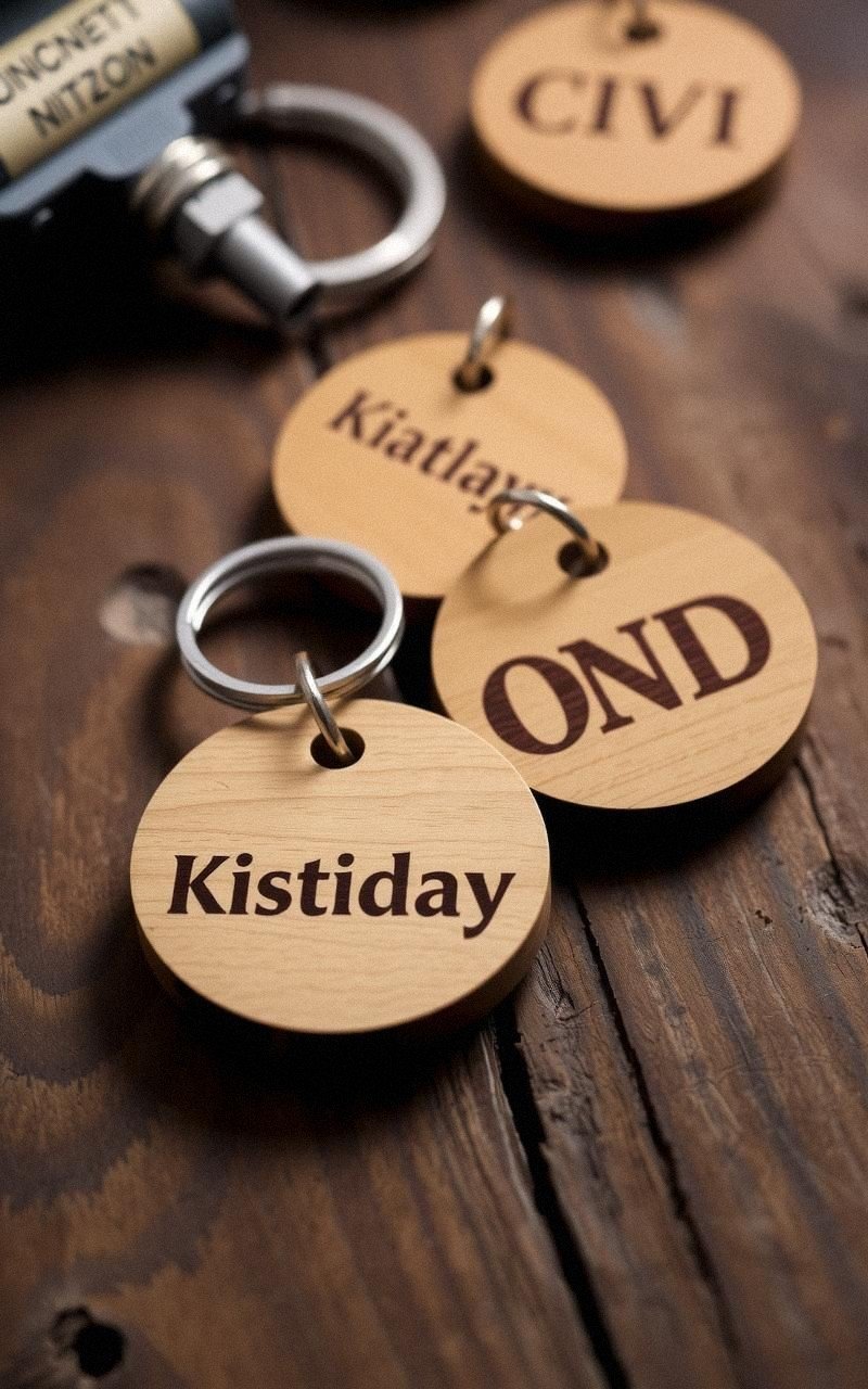 Personalized Wooden Disc Keychain