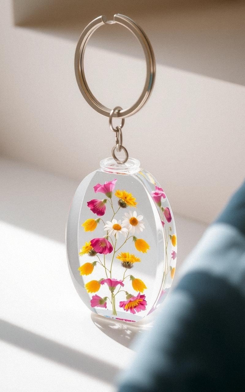 Resin Encased Flower Keychain