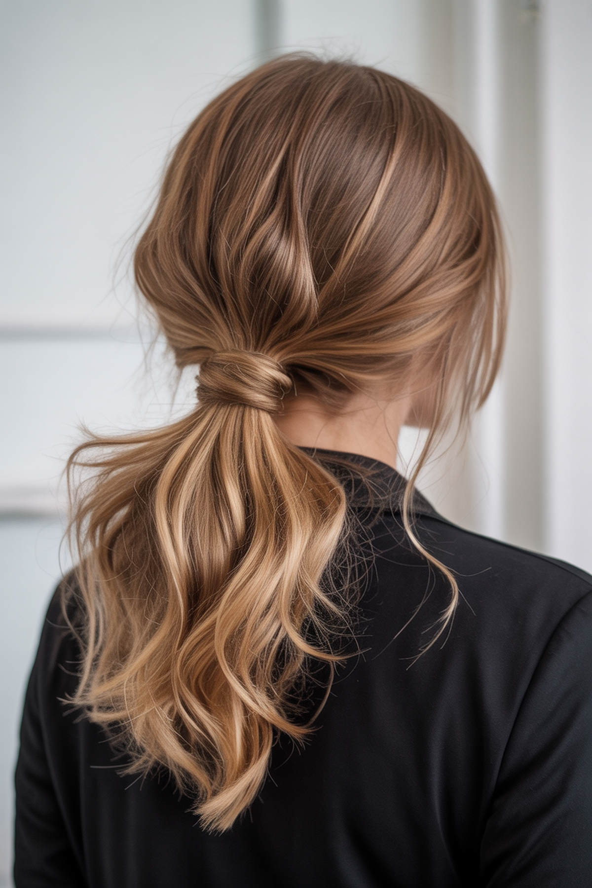 Messy Low Ponytail with Volume and Texture