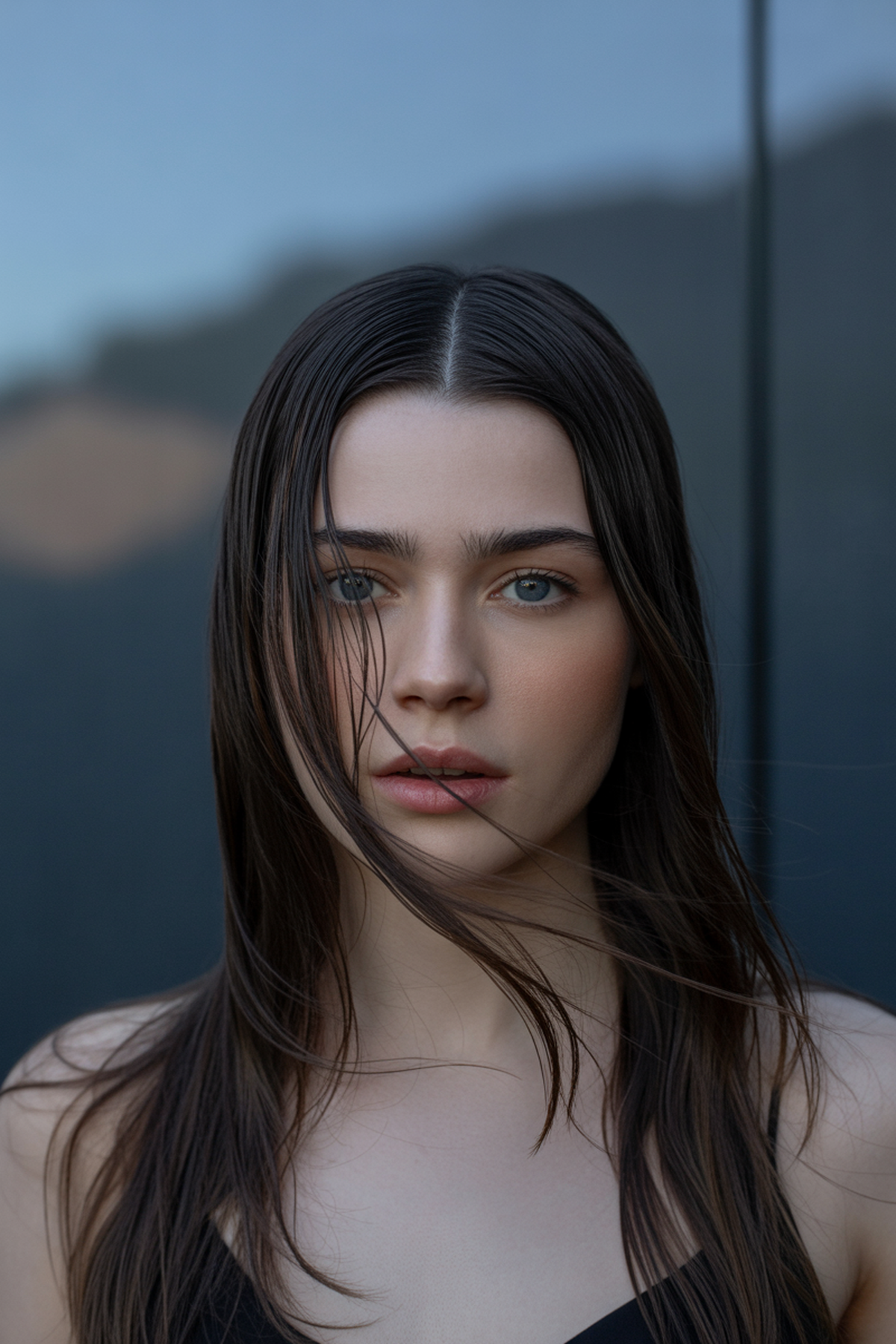 Sleek Straight Hair with Center Part