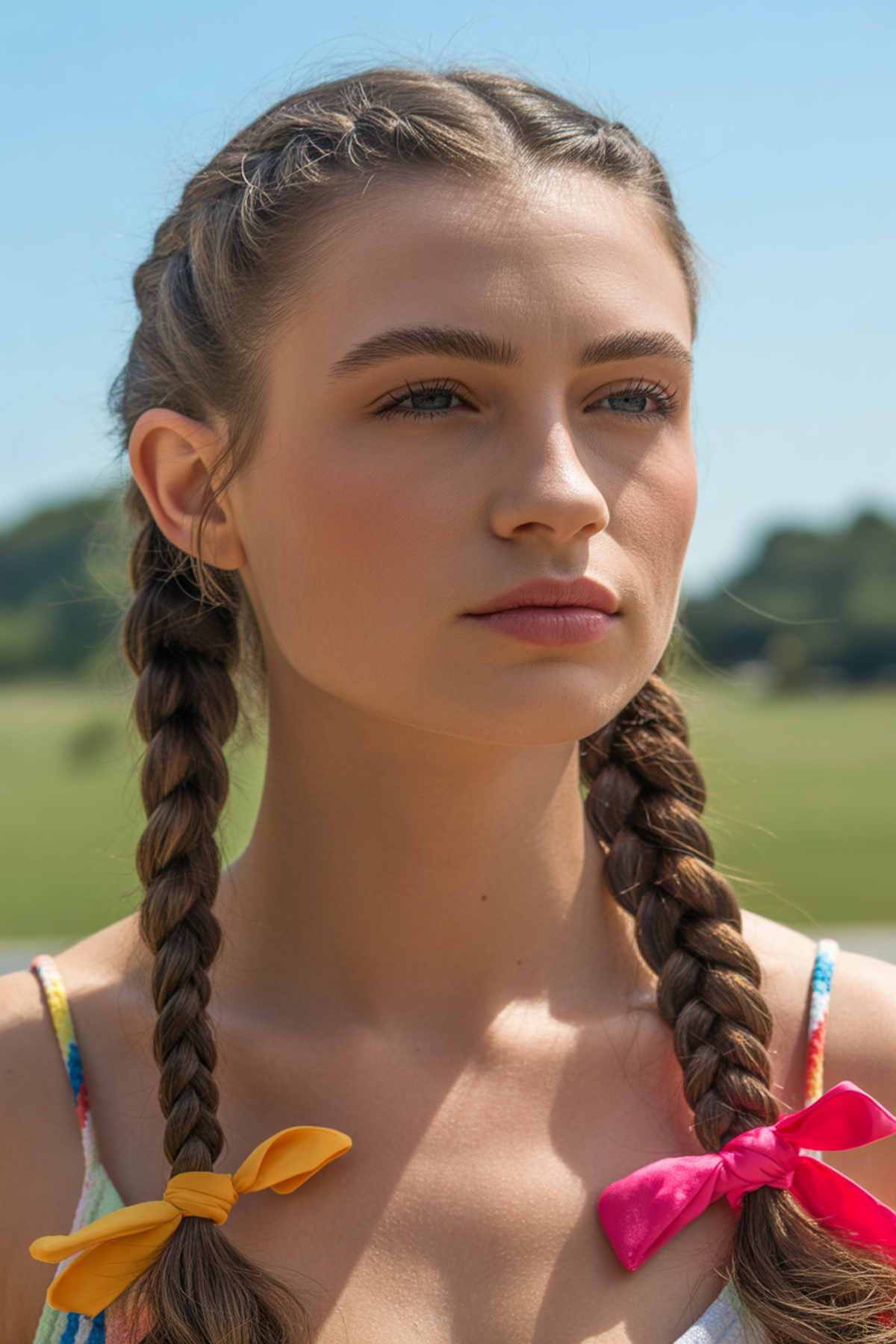 Double Dutch Braids with Bright Hair Ties