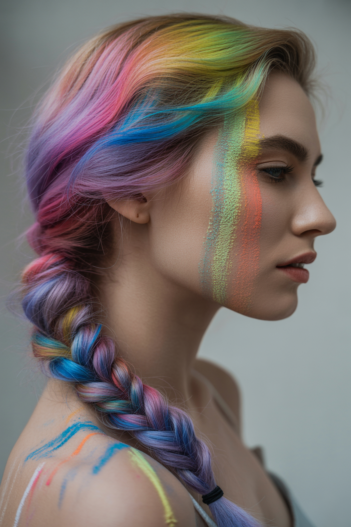 Fishtail Braid with Rainbow Hair Chalk