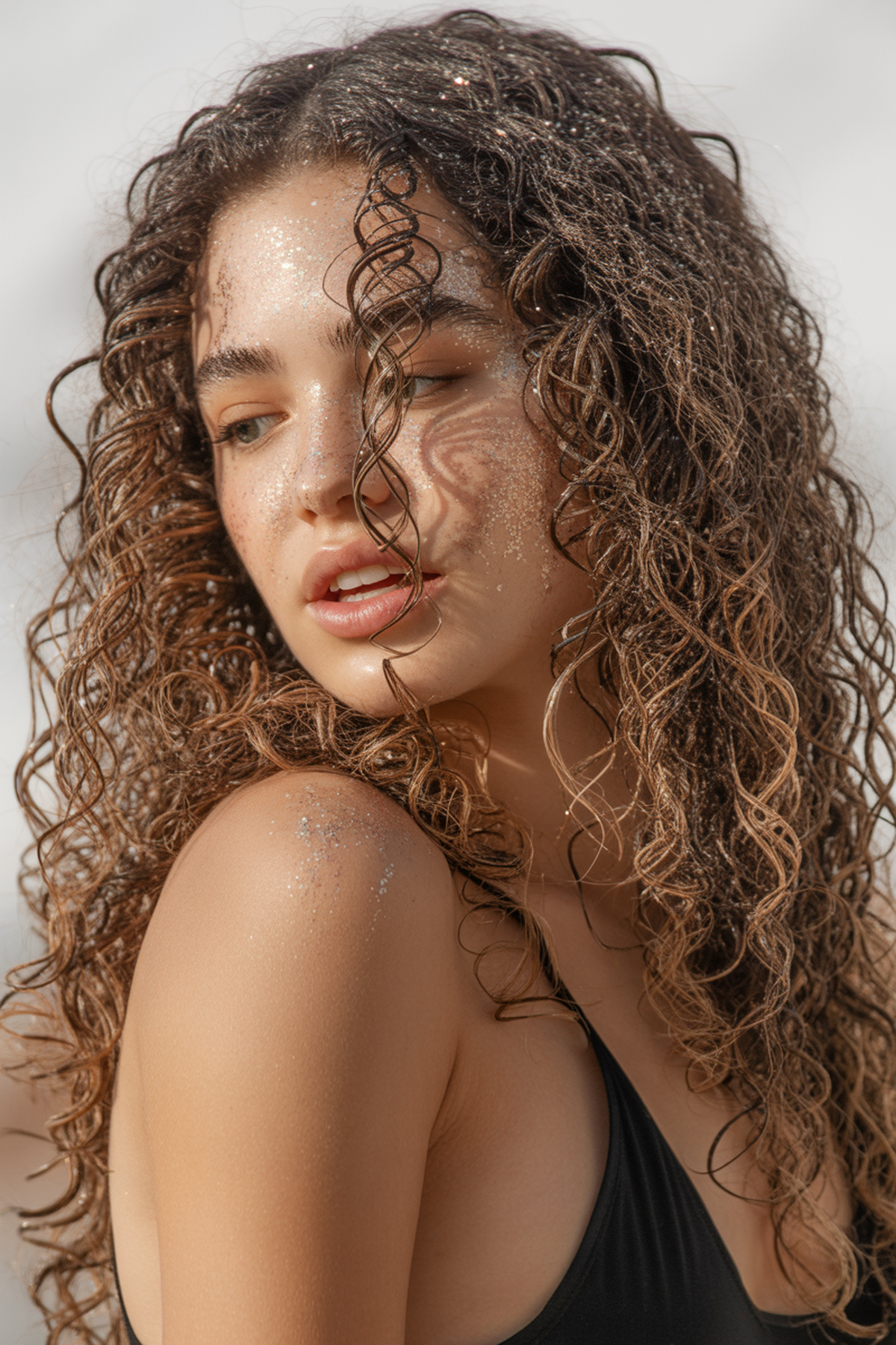 Loose Curls with Glitter Hair Spray