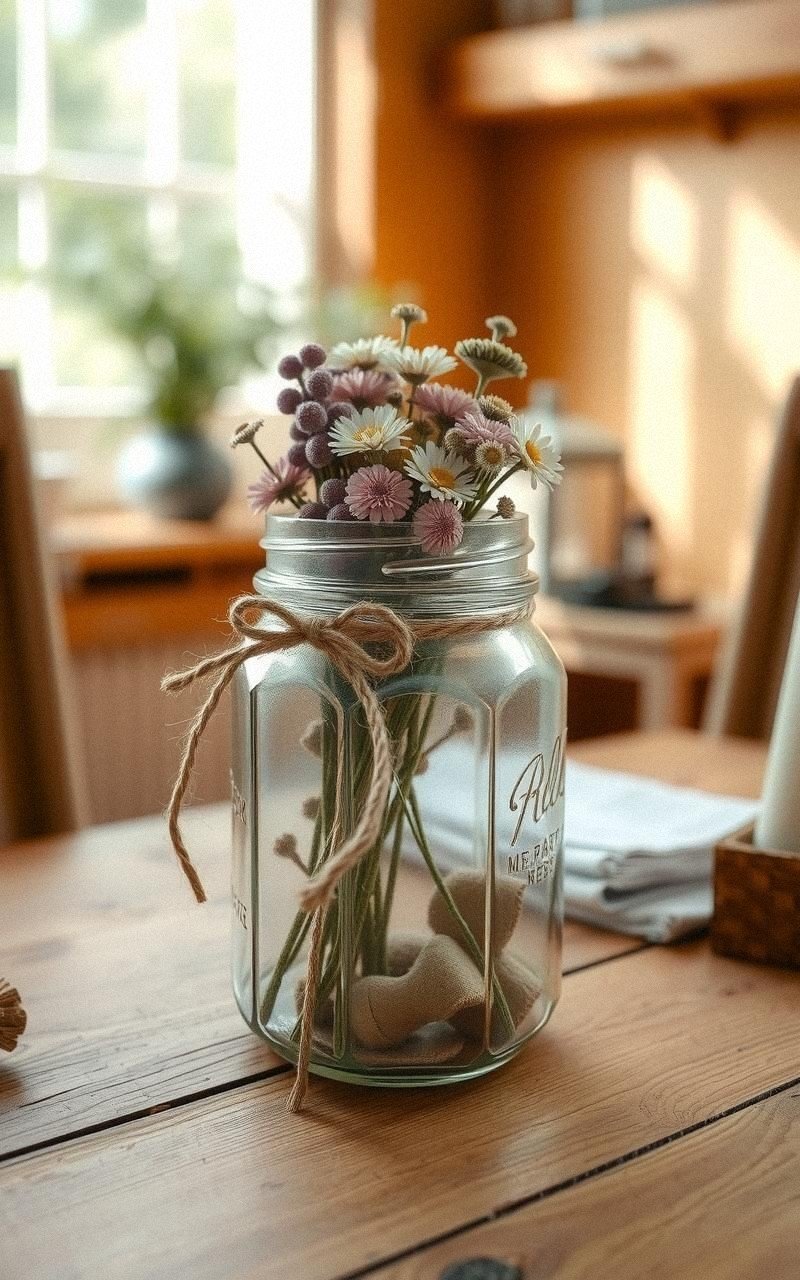 Decorate Mason Jars with Dried Flower Accents