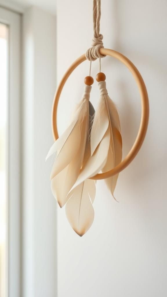 Layered Feather Wall Charm On Wrapped Hoop