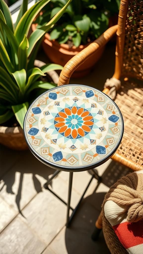 Mosaic Side Table Top With Broken Tile Mix