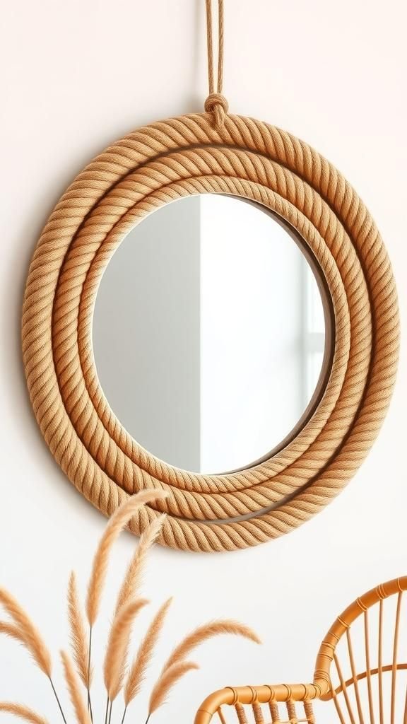 Rope-Wrapped Round Mirror With Sunburst Vibes