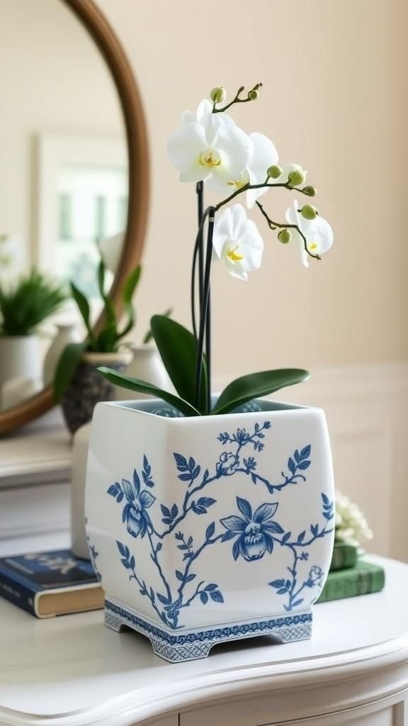 Chinoiserie Planter Cachepot With Blue And White
