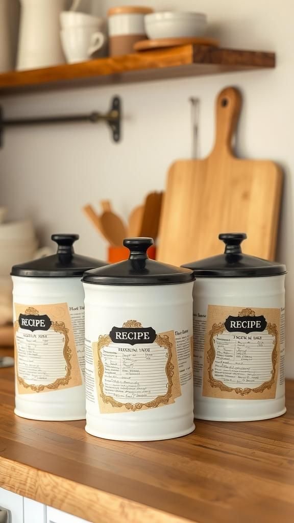 Farmhouse Recipe Tin Canisters With Label Charms
