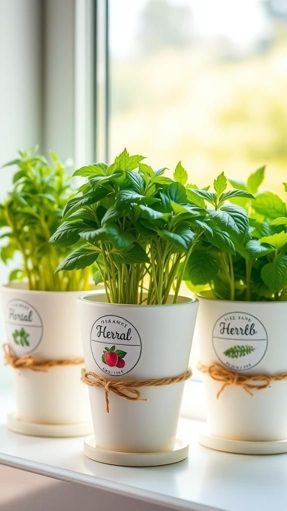 Garden Herb Pots With Illustrated Labels