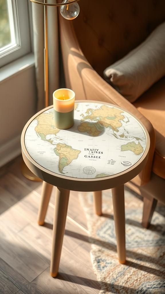 Map-Covered Accent Table With Wanderlust Flair