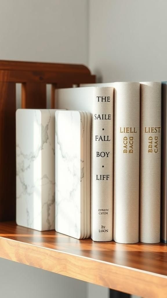 Marbled Bookends With Veined Stone Illusion