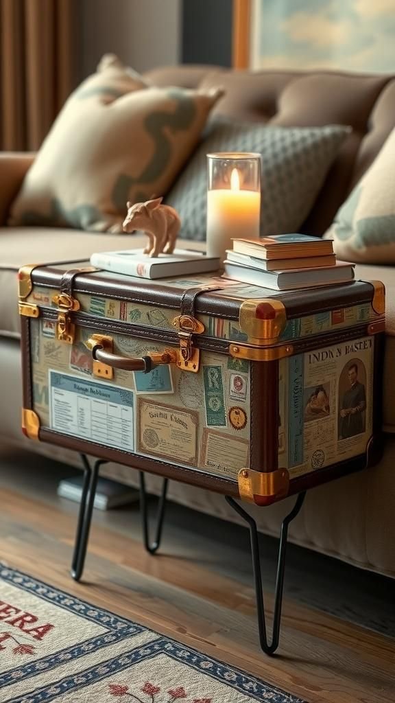 Traveler’s Suitcase Side Table With Postmarks