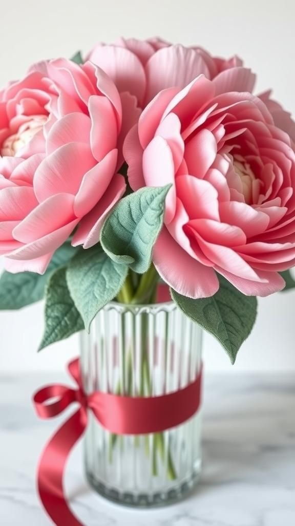 Blush Peony Garden Bouquet With Velvet Ribbon