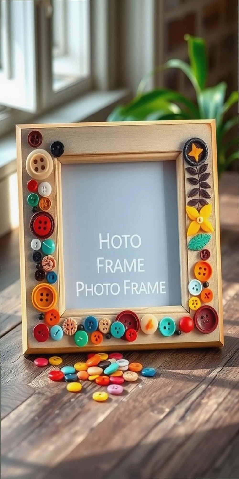 Button Embellished Frame For Vintage Charm