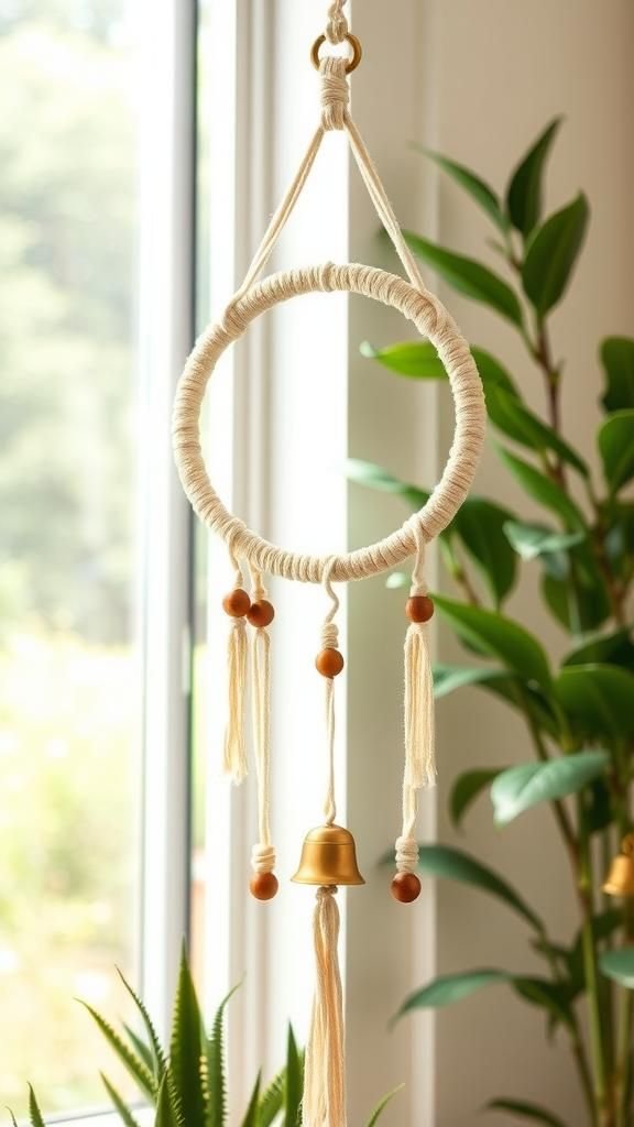 Macramé Hoop With Brass Bells Chime
