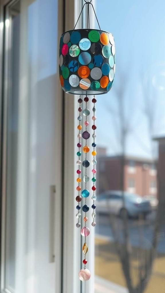 Old CD Mosaic And Dangling Bead Chime