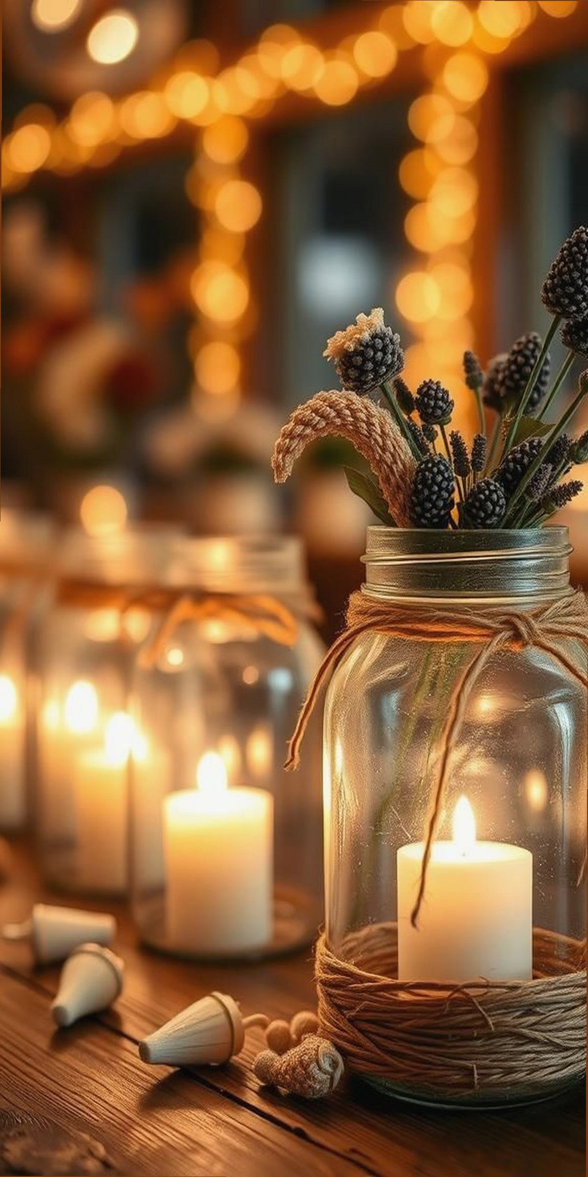 Rustic Mason Jar Candle Holders